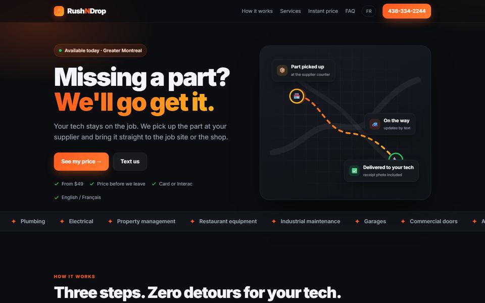 Screenshot of the RushNDrop website