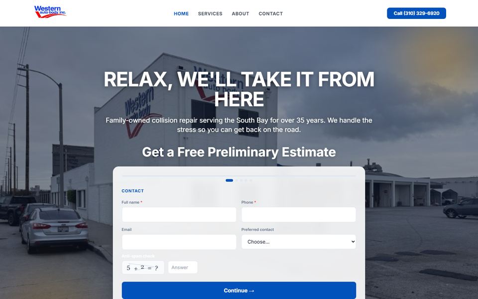 Screenshot of the Western Auto Body website